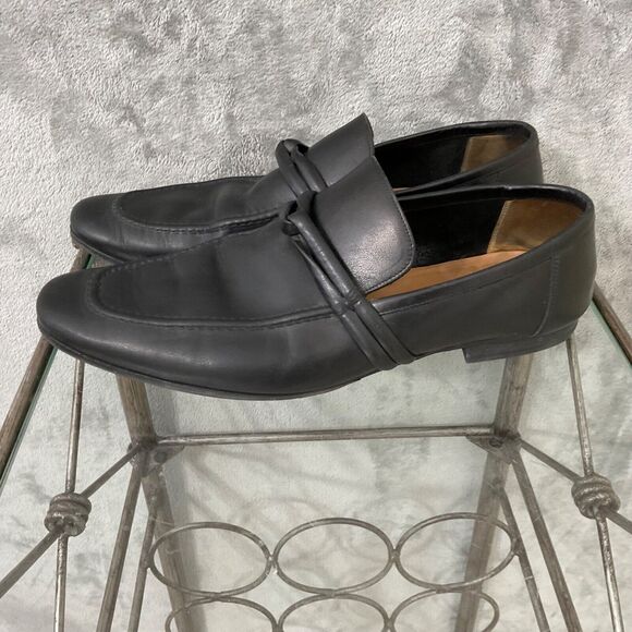 VINTAGE GUCCI BLACK smooth soft LEATHER LOAFERS Men’s Size 9D - Picture 1 of 16